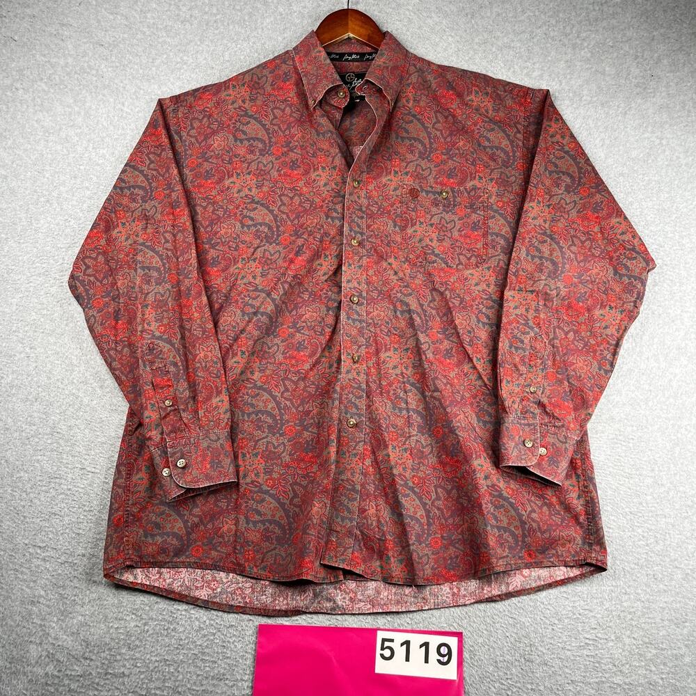 George Strait Red Paisley print Shirt Button Up Long Sleeve Mens 2XL